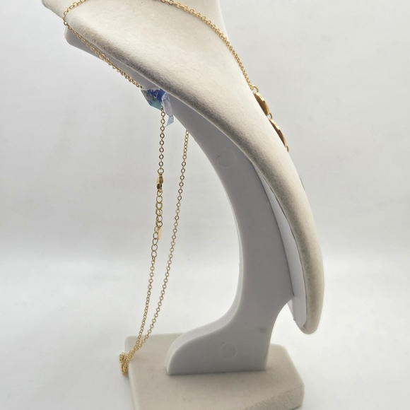 18K Gold Plated Brushed Disc Drop Necklace – Long 32” Chain - Picture 4 of 10